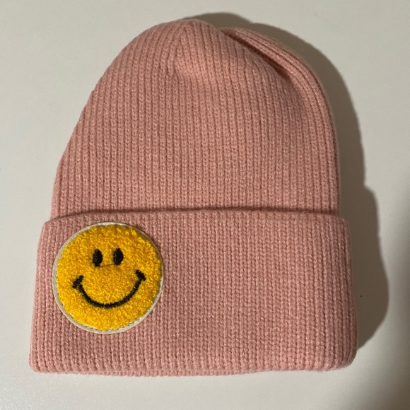Pink Knit Ribbed Smiley Face Hat - Picture 2 of 4